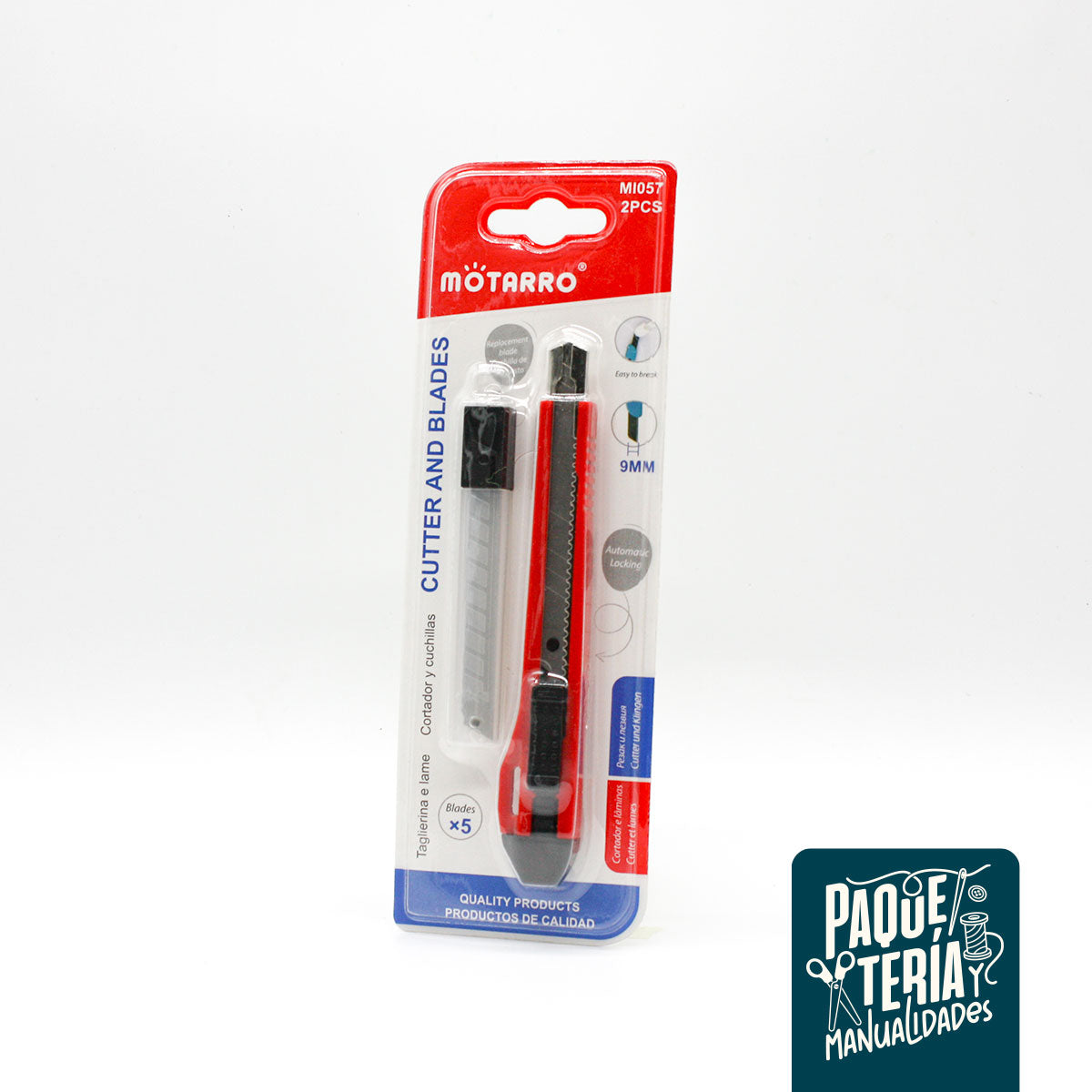 CUTTER CORTA CARTÓN + CUCHILLAS 9 MM