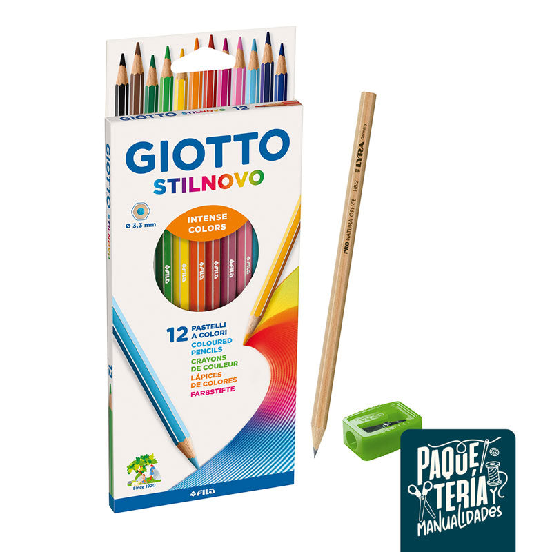 SET 12 LÁPICES COLORES GIOTTO STILNOVO + LÁPIZ GRAFITO + SACAPUNTA