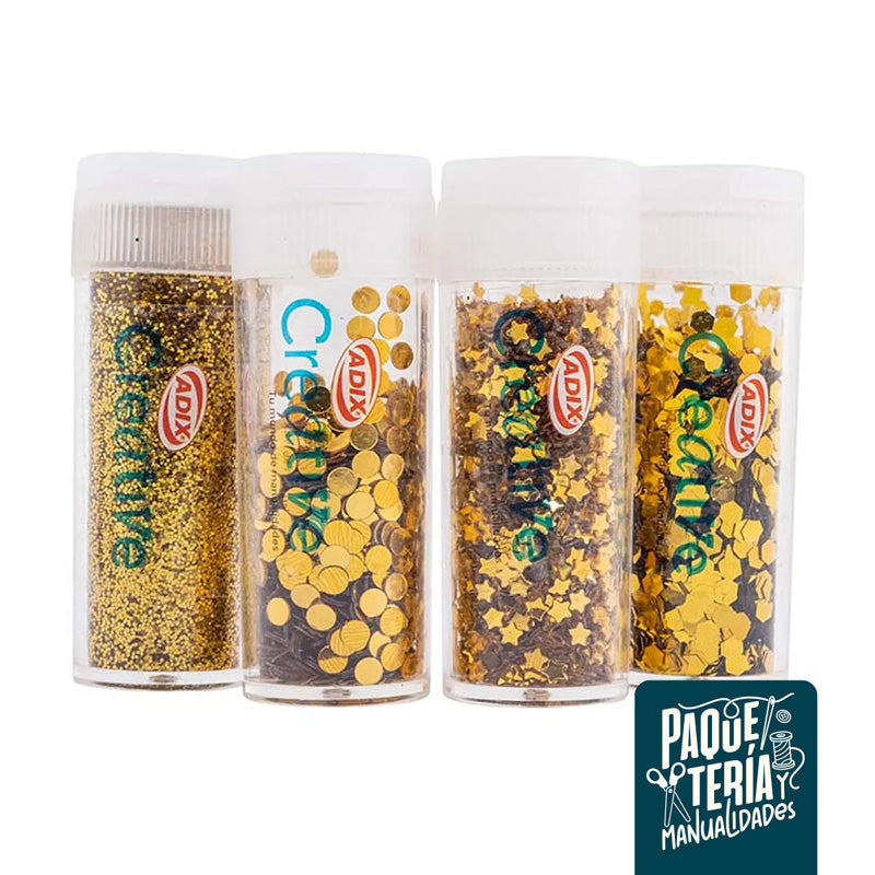SET CONFETI GLITTER DORADO