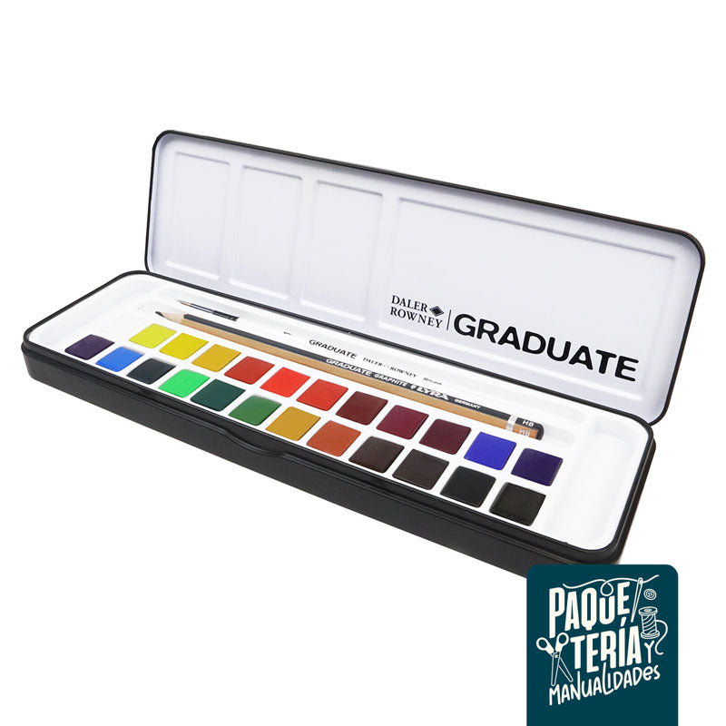 ACUARELA DALER ROWNEY GRADUATE WATERCOLOUR - 24 COLORES + PINCEL Y LÁPIZ