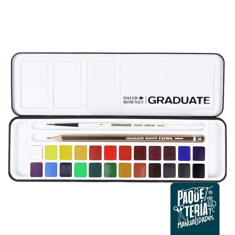 ACUARELA DALER ROWNEY GRADUATE WATERCOLOUR - 24 COLORES + PINCEL Y LÁPIZ