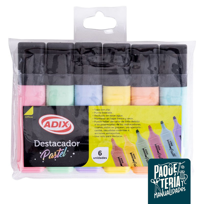 SET DESTACADORES PASTEL - ADIX 6 UNIDADES