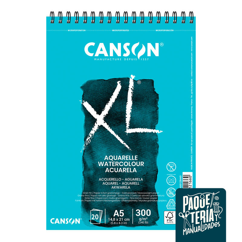 CROQUERA CANSON XL ACUARELA A5 - 20 HJS - 300 GR/M2