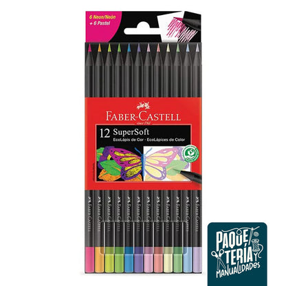 Faber Castell SuperSoft Neon y Pastel - Set 12 Lápices de Colores