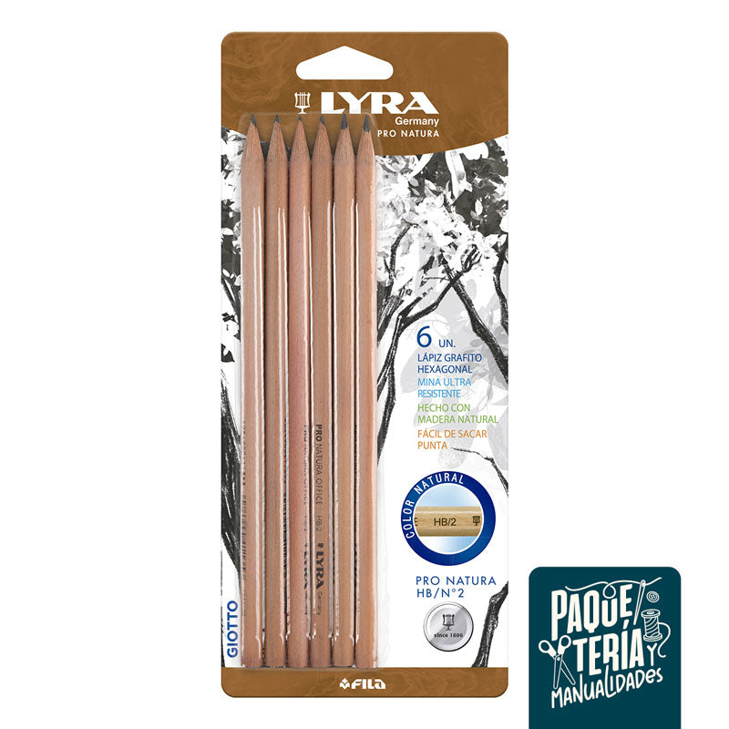 LÁPIZ GRAFITO LYRA PRO NATURA HB - N°2 - 6 LÁPICES MINA COLOR MADERA