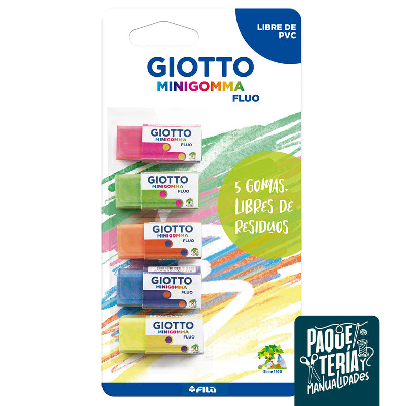 MINIGOMMA GIOTTO - 5 GOMAS DE BORRAR COLOR FLÚOR