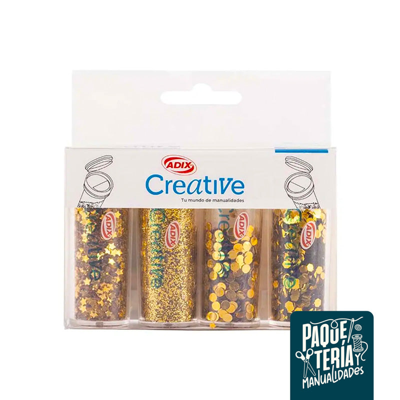 SET CONFETI GLITTER DORADO
