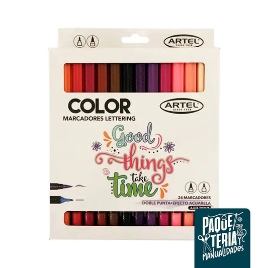 SET MARCADORES LETTERING ARTEL - 24 ROTULADORES DOBLE PUNTA - EFECTO ACUARELA