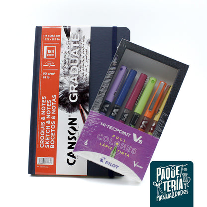 PACK CUADERNO CANSON - SET LAPIZ TINTA PILOT