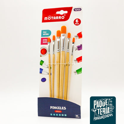 PINCELES CON PELO NATURAL EXTRA SUAVE ALTA GAMA - 6 UNIDADES