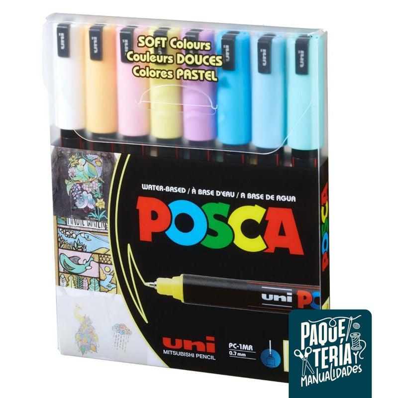 SET MARCADORES POSCA - EXTRA FINO 0,7 MM - 8 COLORES PASTEL