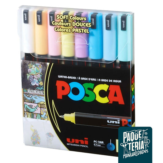 SET MARCADORES POSCA - EXTRA FINO 0,7 MM - 8 COLORES PASTEL