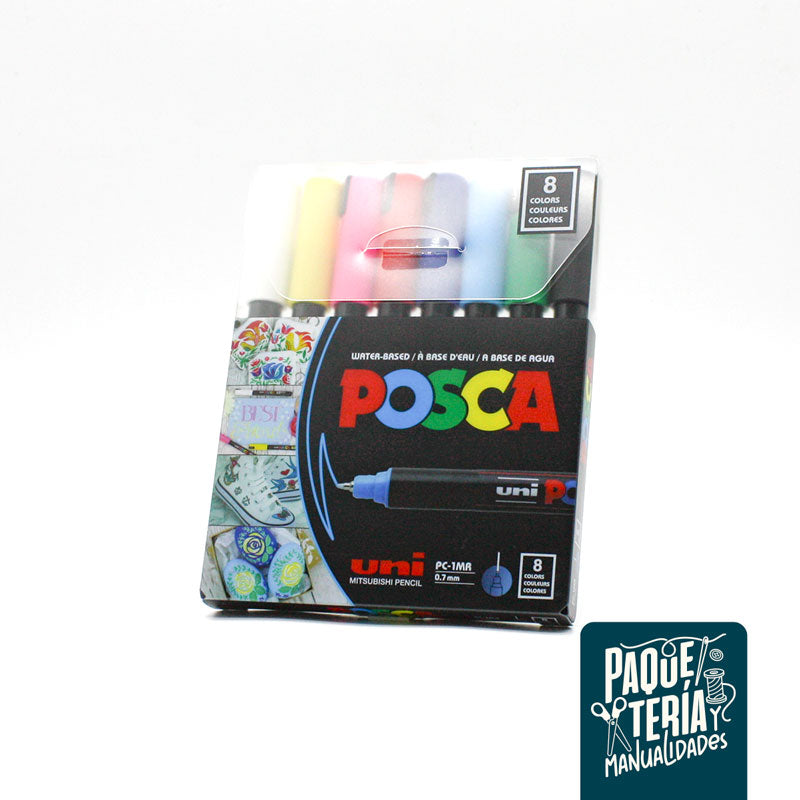 SET MARCADORES POSCA - EXTRA FINO 0,7 MM - 8 COLORES BÁSICOS