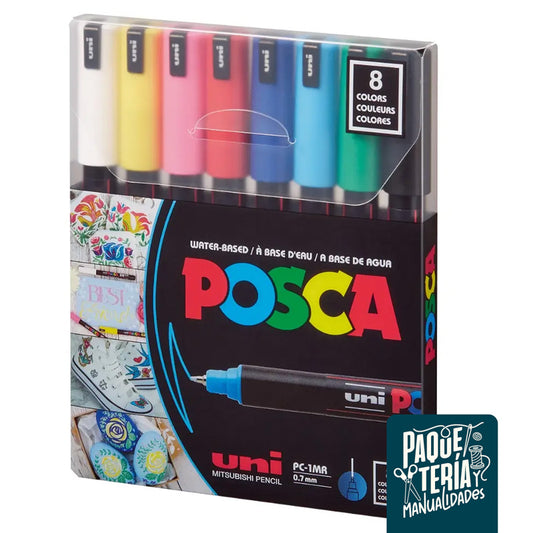 SET MARCADORES POSCA - EXTRA FINO 0,7 MM - 8 COLORES BÁSICOS