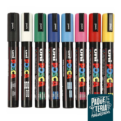 SET MARCADORES POSCA - EXTRA FINO 0,7 MM - 8 COLORES BÁSICOS