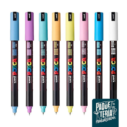 SET MARCADORES POSCA - EXTRA FINO 0,7 MM - 8 COLORES PASTEL