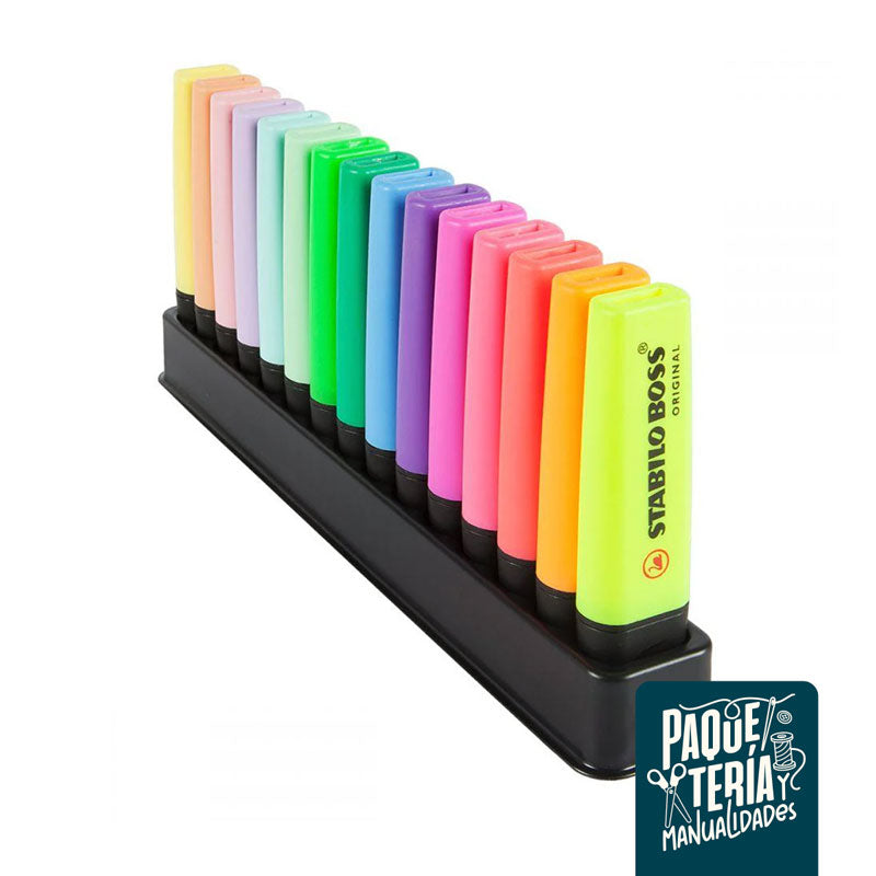 SET DESTACADORES STABILO BOSS ORIGINAL NEÓN PASTEL - 15 UNIDADES + BASE ESCRITORIO