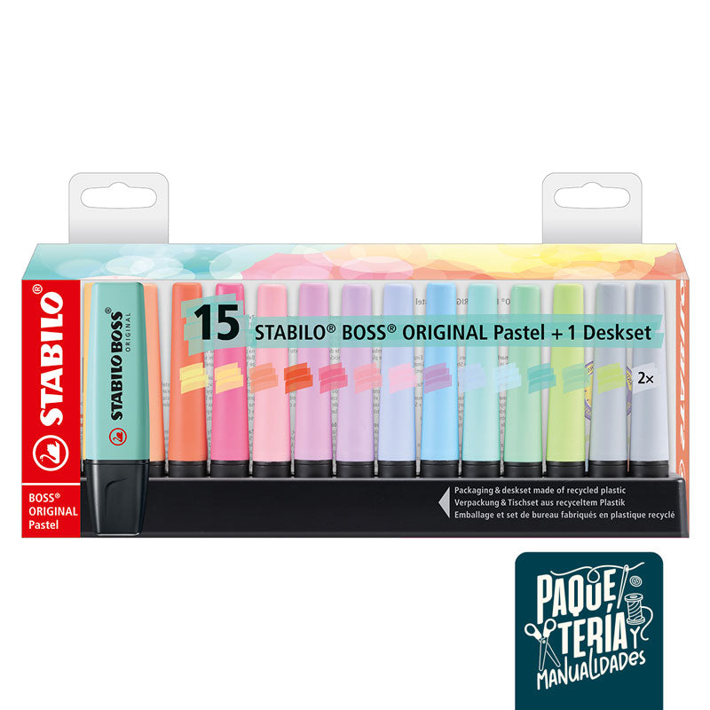 SET DESTACADORES STABILO BOSS PASTEL - BASE ESCRITORIO 15 UNIDADES
