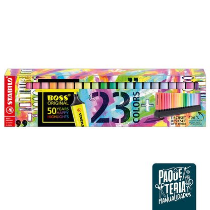 SET DESTACADORES STABILO BOSS ORIGINAL - 23 UNIDADES + BASE ESCRITORIO