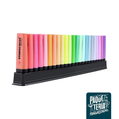 SET DESTACADORES STABILO BOSS ORIGINAL - 23 UNIDADES + BASE ESCRITORIO