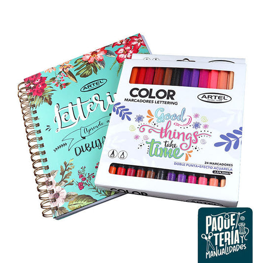 SET LIBRO APRENDE LETTERING + MARCADORES ARTEL