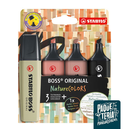 DESTACADORES STABILO BOSS NATURE COLORS - 3 TONOS NATURALEZA + TACHADOR NEGRO